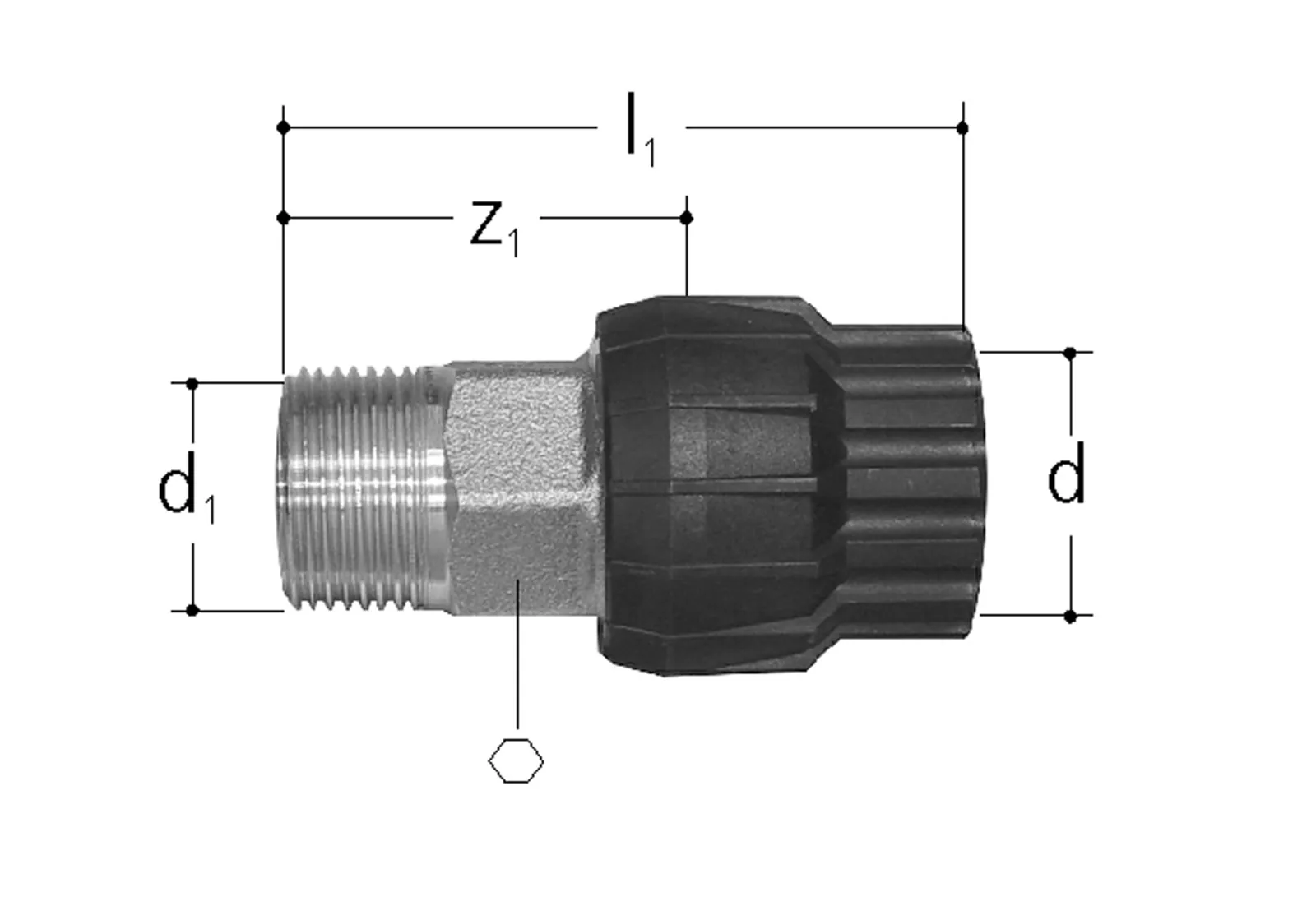 Kierreliitin suora GF BFS SANIPEX Ulkokierteellä d20