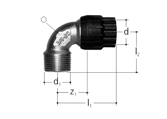 Kulmaliitin GF BFS SANIPEX d32 x 1"UK