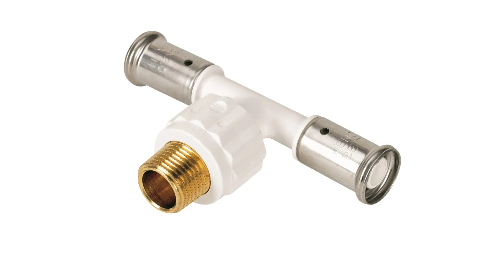 Puristus T-haara muhvi-kierre Henco Henco PVDF Puristusliittimet 20mm x 1/2"UK x 20mm valkoinen