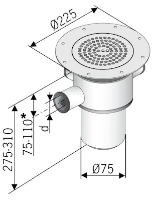 Lattiakaivo pystymalli lisäl. ACO EG150 DN70 RST 2x32 +50 matto/laatta