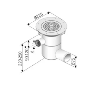 Lattiakaivo vaakamalli lisäl. ACO EG150 DN70 RST 2x32 +50,matto/laatta