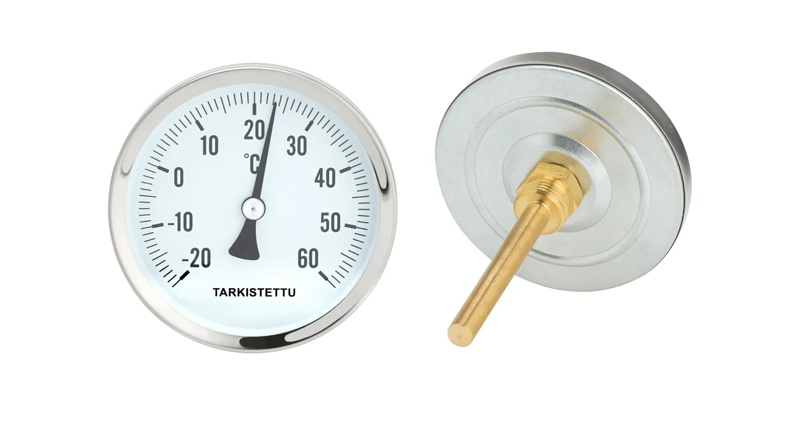 Lämpömittari vaakamalli SUOMEN LÄMPÖMITTARI R 1/2-100/L=100/-20+ 60C/MESS.