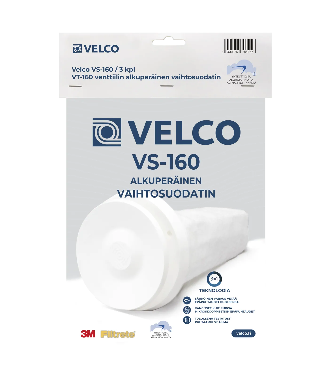 Vaihtosuodatin Velco Velco VS-160 / 3kpl pakkaus